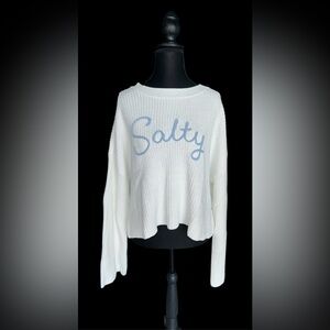 moon & madison White Sweater with Blue Script
